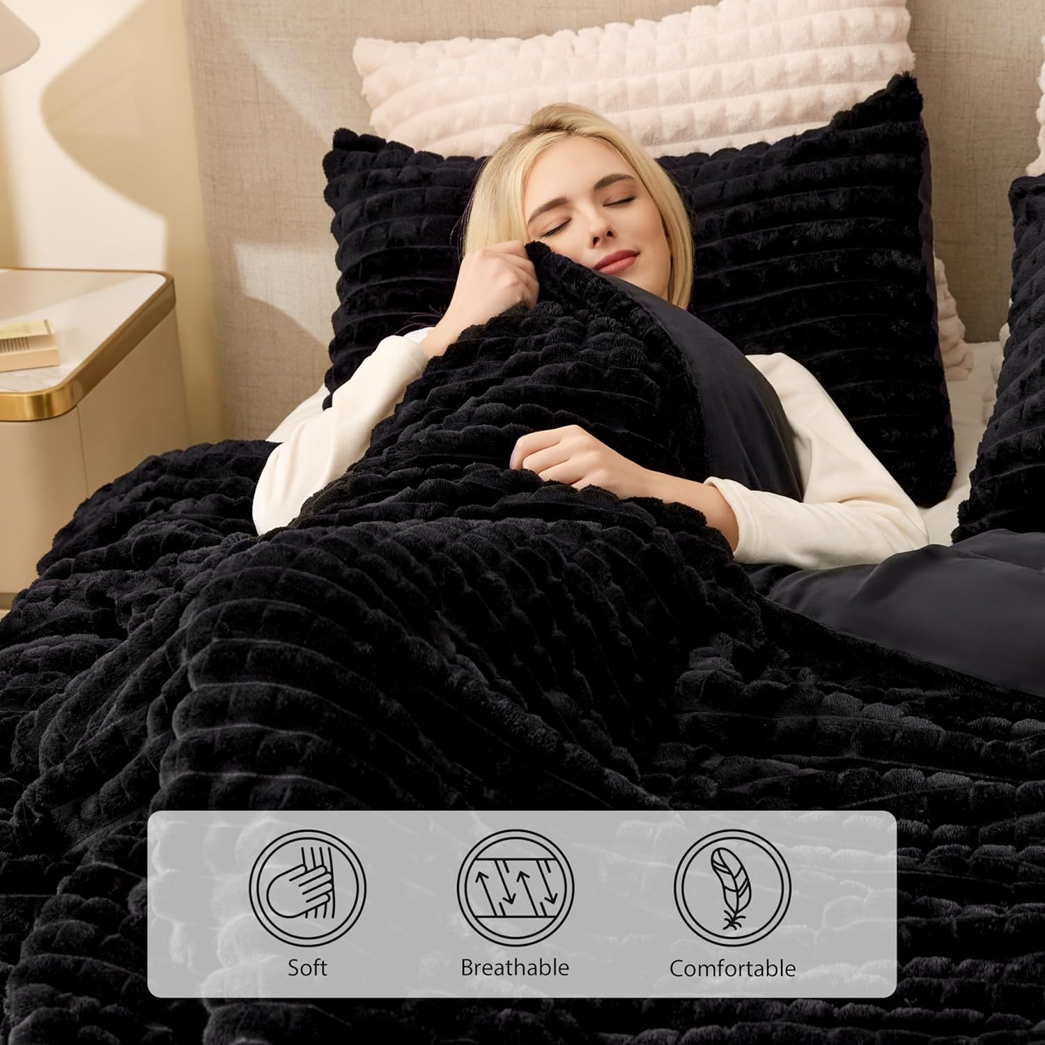 AUCT 20923 - EXQ Home Fluffy Comforter Set Queen Size - Super Soft Faux Fur 3D Grid Jacquard Comforter - Image 2