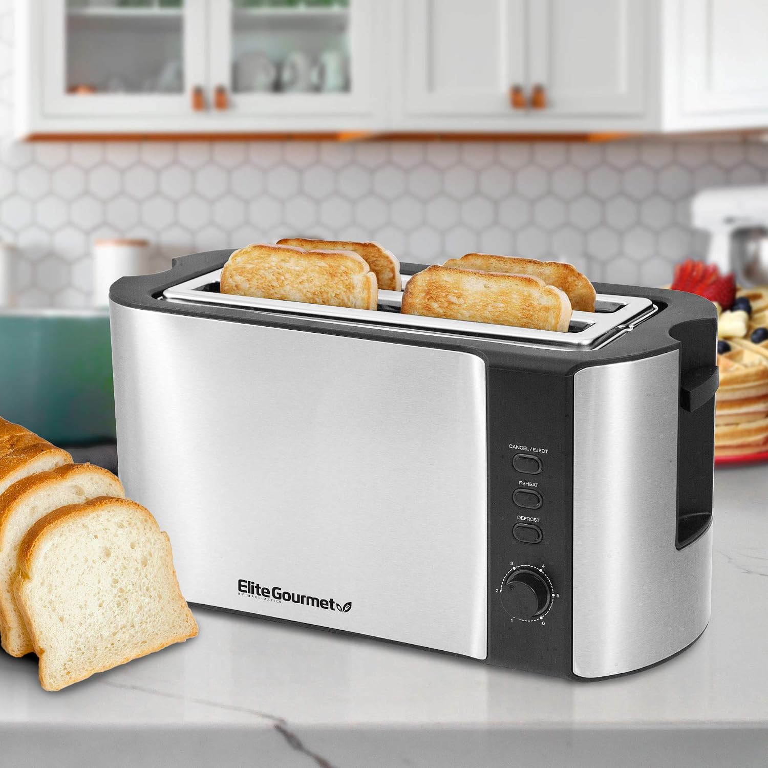 AUCT 20934 - Elite Gourmet 4-Slice Long Slot Toaster, Extra-Wide Slots, 6 Browning - Image 2