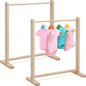 AUCT 22345 - Barydat 2 Pcs Small Wooden Rack Dress up Storage 22.1 W x 9.5 D x 24.4 H Mini Clothes Rack