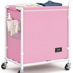 AUCT 21004 - SOLEDI Laundry Basket with Wheels,38 Gallons(145L) Laundry Hamper 2 Section,Sturdy Metal F