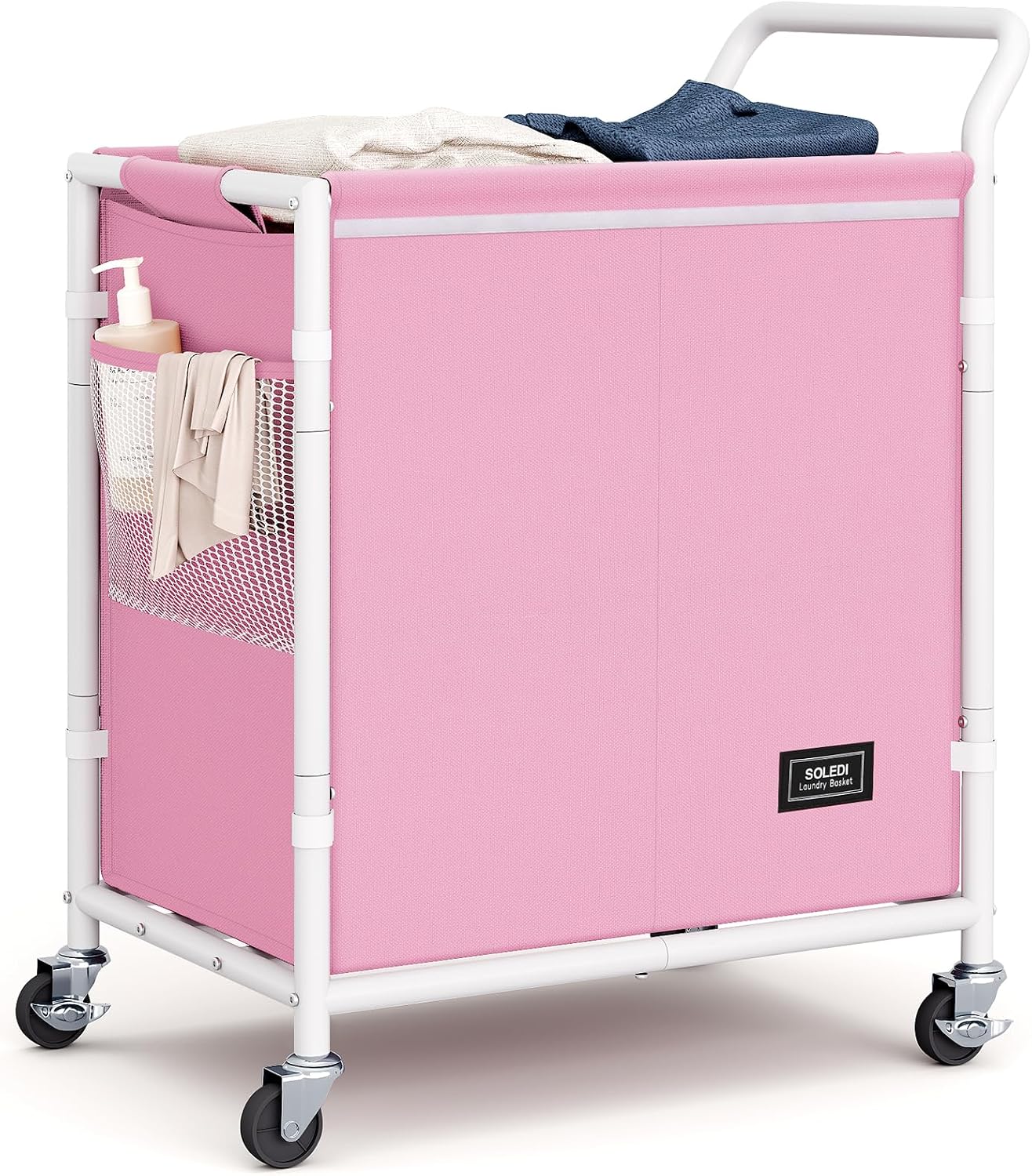 AUCT 21004 - SOLEDI Laundry Basket with Wheels,38 Gallons(145L) Laundry Hamper 2 Section,Sturdy Metal F