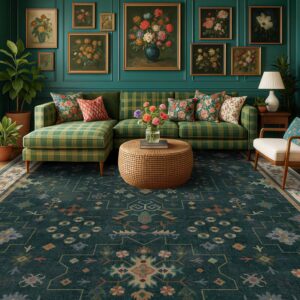 AUCT 21005 - $260 Hazo Haus Dark Green Oushak Living Room Rug 10x12 - Modern Vintage Boho Eclectic Flor
