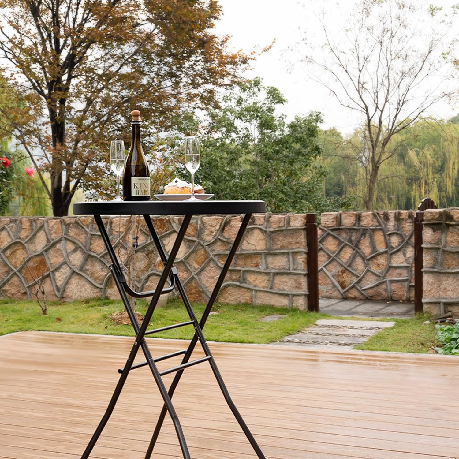 AUCT 20991 - $71 Byliable 28in Cocktail Folding Table, Round High Top Bar Height Black Table - Image 2