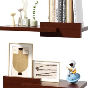 AUCT 22610 - Floating Shelves for Wall, Set of 2 Rustic Wood 16 Inches Wall Mounted Shelves for Bathroo