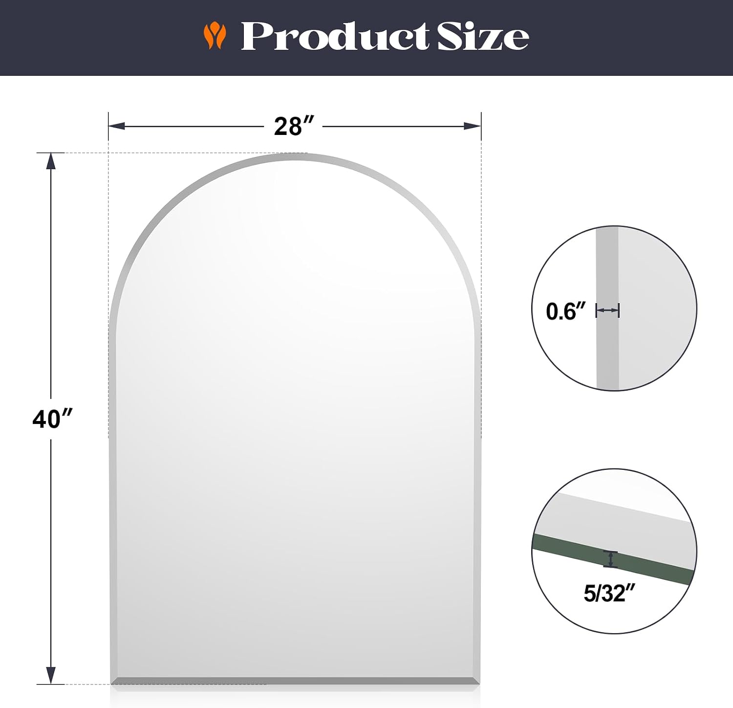 AUCT 22329m - $133 Frameless Bathroom Mirror, 28" x 40" Arched Beveled Frameless Mirror, Arch Wall Mount - Image 4