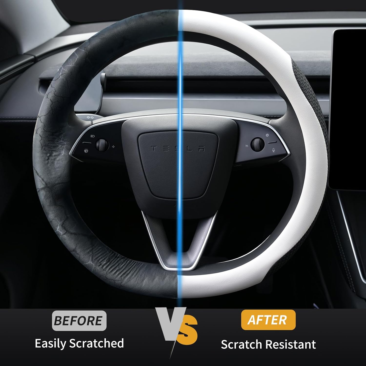 AUCT 21858 - Uxcer Nappa Leather Steering Wheel Cover Compatible with Tesla Model 3/Y 2016-2025 2026 Ju - Image 4