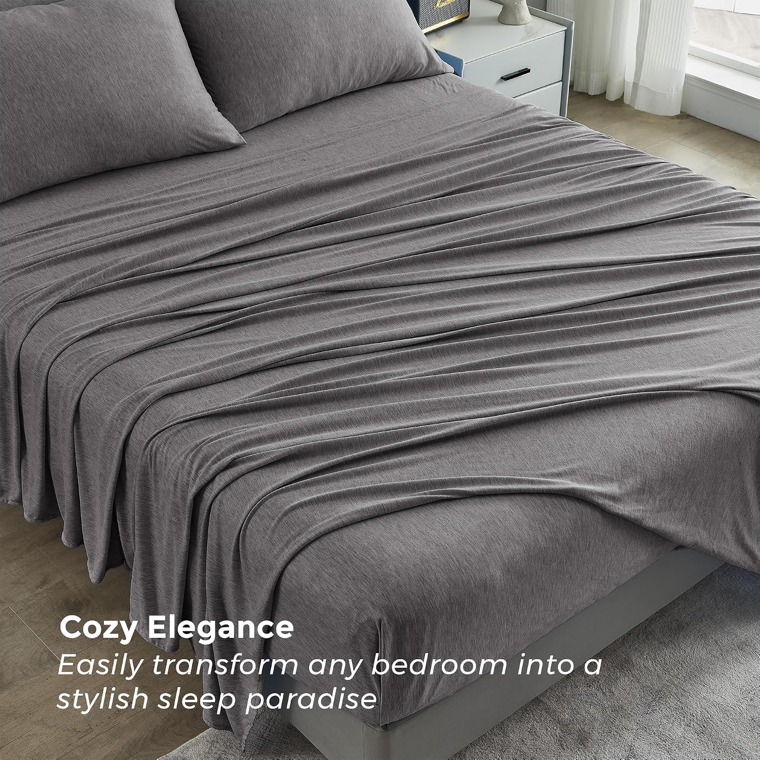 AUCT 20324 - Pure Bedding Bed Sheets - King Sheet Set 4-Piece, Heather Dark Grey - Hotel Luxury 1800 Br - Image 3