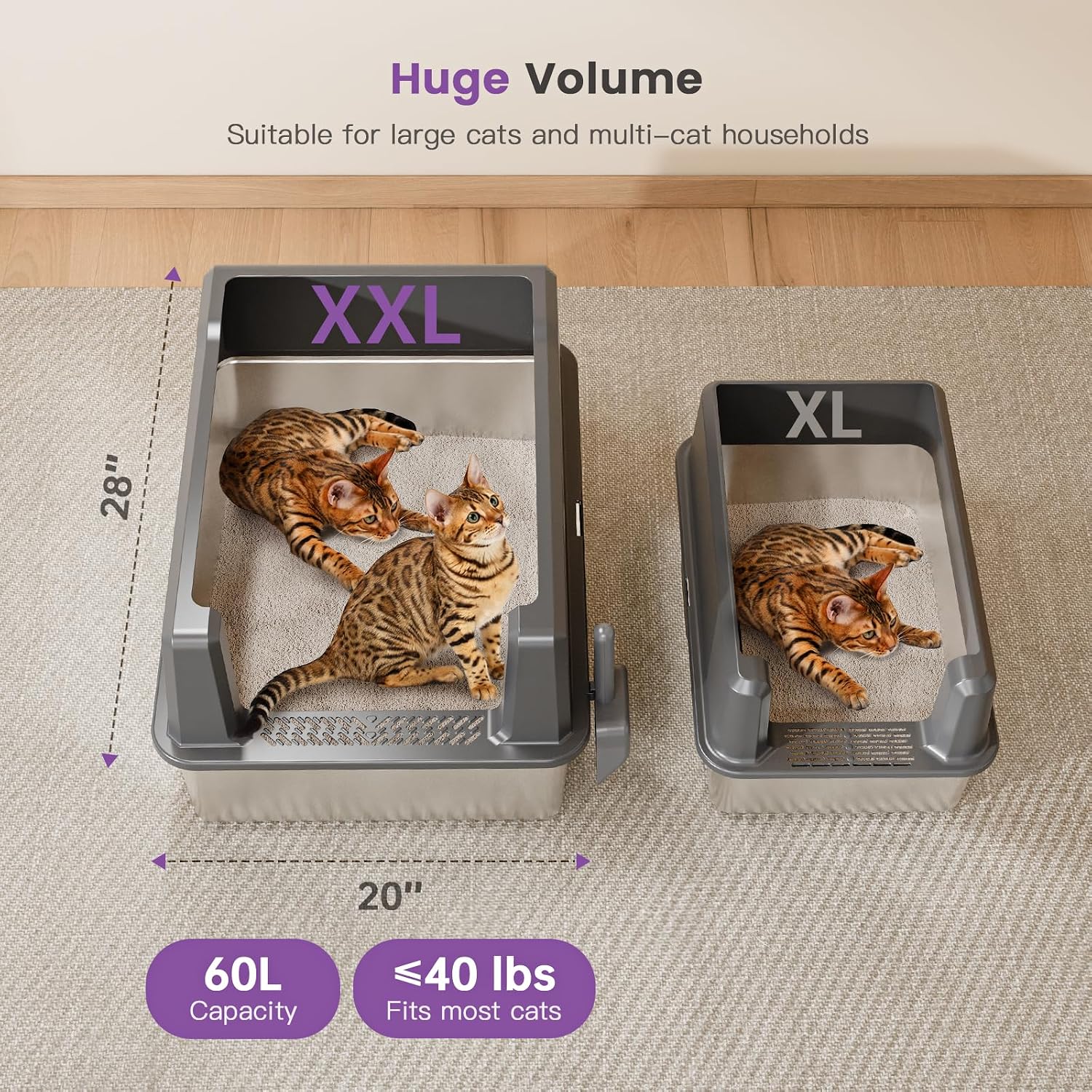 AUCT 22278 - $110 XXXL Stainless Steel Cat Litter Box with High Sides, 28" L x 20" W x 14" H Extra Larg - Image 2