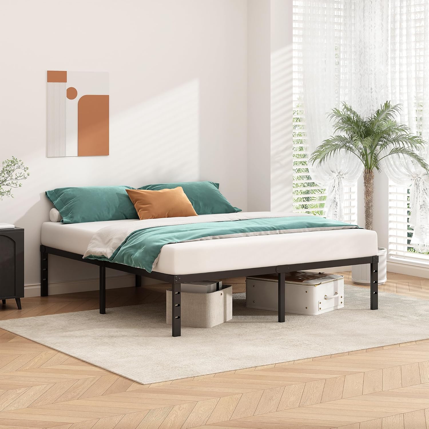 AUCT 21048 - $60 HLIPHA Metal Platform Bed Frame 18 Inch Tall,No Box Spring Needed,Full Size Bed with H - Image 2