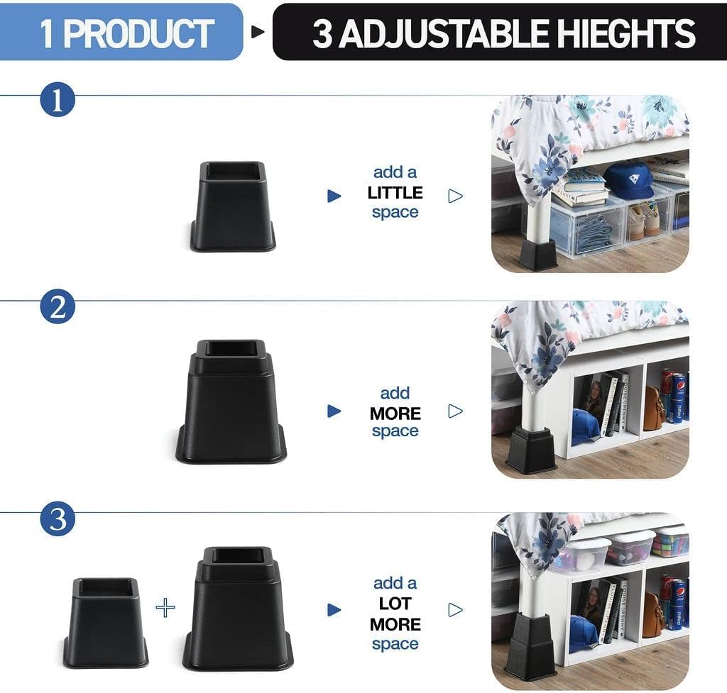AUCT 21191 - Home It Adjustable Bed Risers - Elevation in 3, 5 or 8 Inch - Heavy Duty Stackable Furnitu - Image 3
