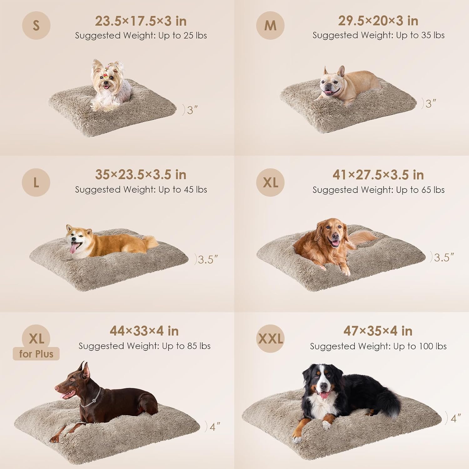 AUCT 20877 - EHEYCIGA Fluffy Dog Crate Bed for Large Dogs, Plush Faux Fur Pad, Taupe - Image 3