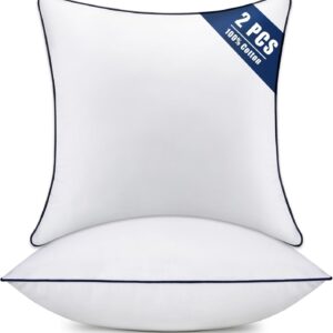 AUCT 20858 - Throw Pillow Inserts Set of 2-Fluffy Square Cushions with 100% Cotton Covers-Decorative Wh