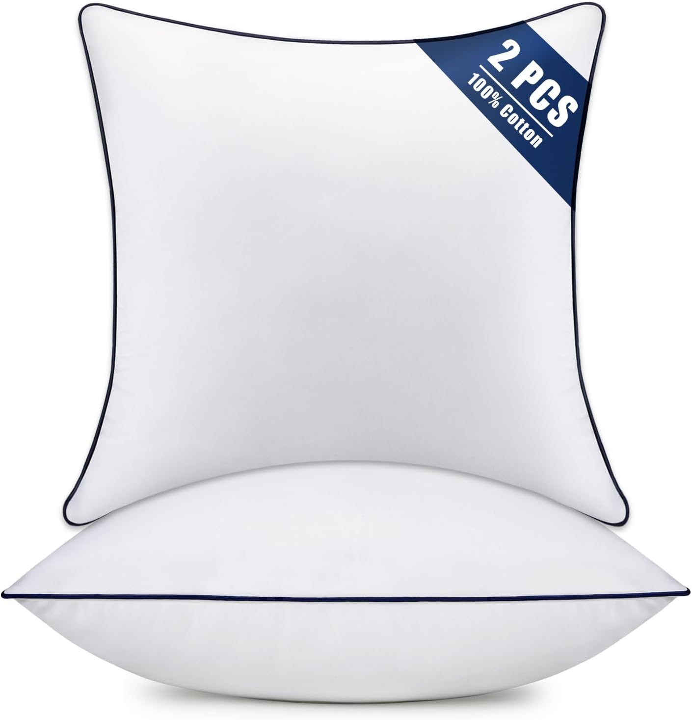 AUCT 20858 - Throw Pillow Inserts Set of 2-Fluffy Square Cushions with 100% Cotton Covers-Decorative Wh