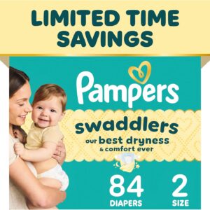 AUCT 20372 - Pampers Swaddlers Diapers, Size S2 (10-22 lbs), 84 Count, Absorbent, Keeps Baby Dry and Co