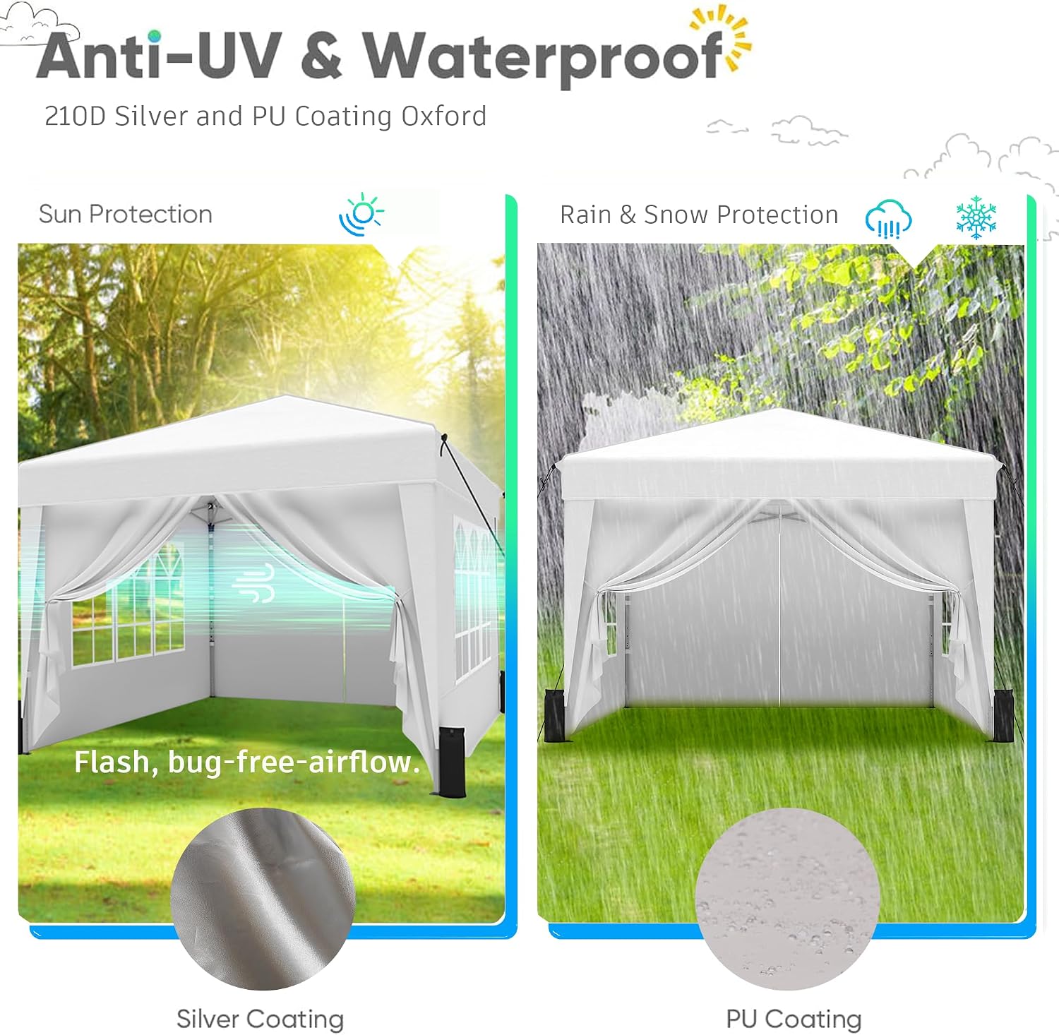 AUCT 22661 - $95 SANWAY 10x10 Pop Up Canopy with Sidewalls x 4 Easy Setup Canopy Tent, Waterproof, UV - Image 2
