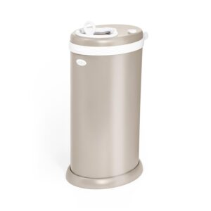 AUCT 22550 - $64 Ubbi Stainless Steel Diaper Pail, No Special Bags, Odor-Locking, Taupe
