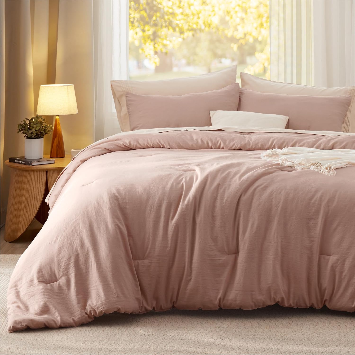 AUCT 20904 - Bedsure Queen Comforter Set Prewashed Soft Bedding 3Pcs Dusty Pink 90"x90" - Image 2
