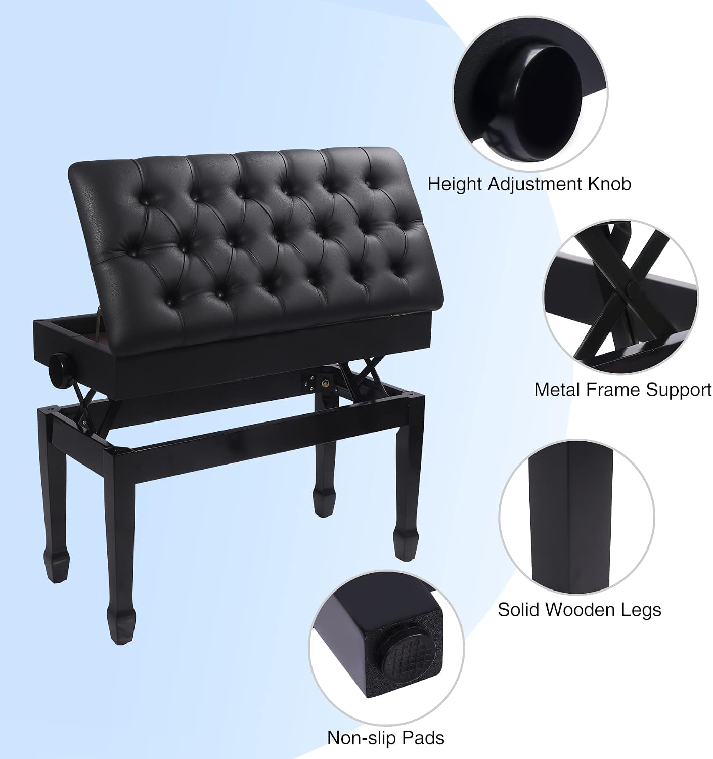 AUCT 22614 - $170 Adjustable Duet Piano Bench with Storage, 28.7" Duet Keyboard Seat - Image 4