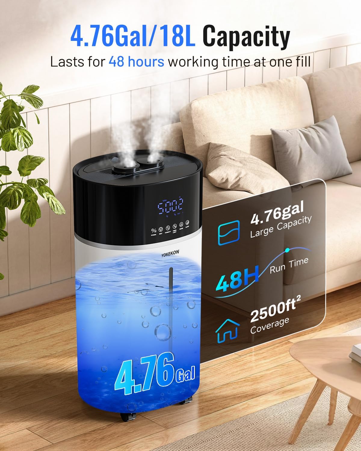 AUCT 21168 - $140 Yokekon Cool and Warm Mist Humidifier Large Room, 4.76Gal/18L Humidifiers for Home 25 - Image 4