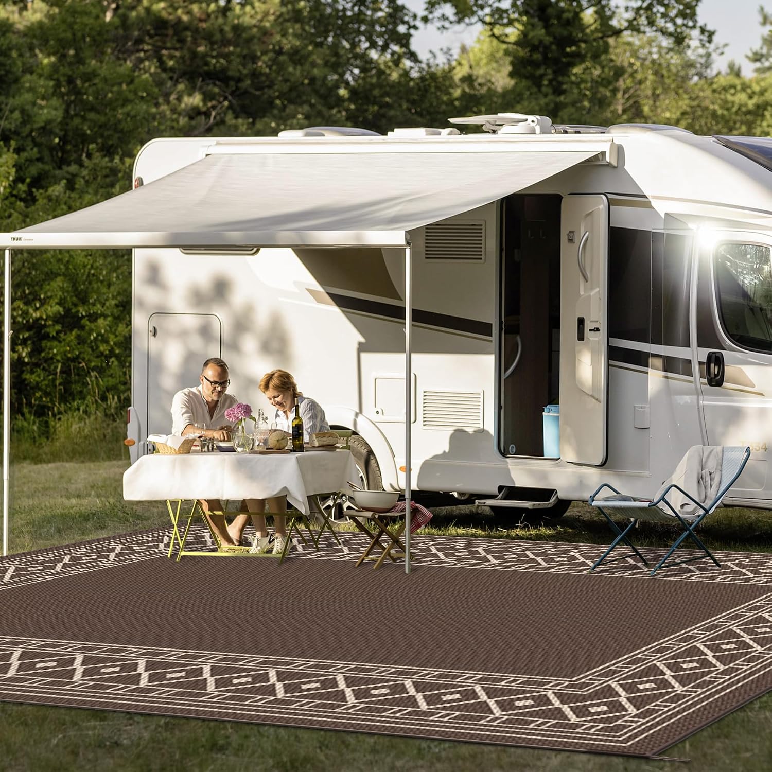 AUCT 21052 - $116 GENIMO Outdoor Rug, Waterproof Plastic Rugs 10'x14' for Camping Coffee - Image 3
