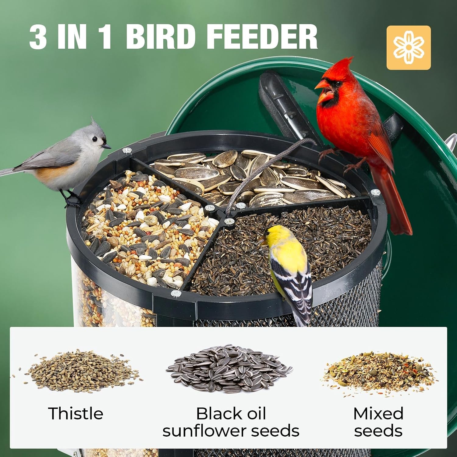 AUCT 20910 - Veehoo Hanging Bird Feeder for Outdoors, 3 in 1 Large Capacity Metal Mesh Tube Bird Feeder - Image 3