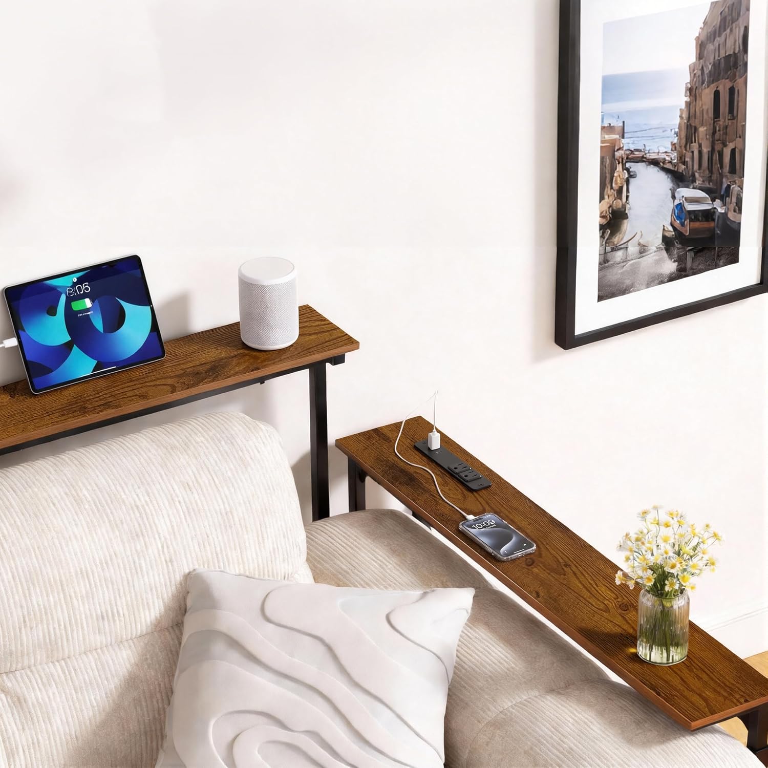 AUCT 22612 - $86 GRLEAF 2 Pack Adjustable Height Narrow Console Table with Power Outlets, 70" Long Sofa - Image 2