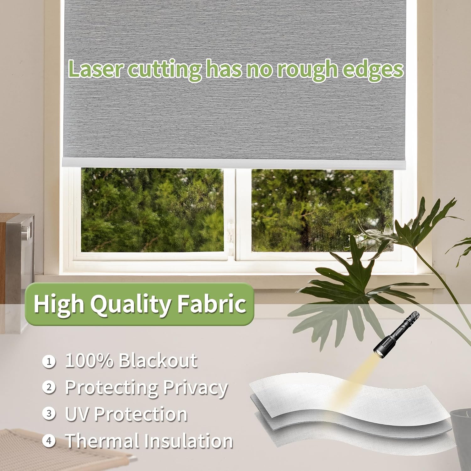 AUCT 20529 - 100% Blackout Roller Shades for Indoor Windows with Thermal Insulated Fabric UV Protection - Image 2