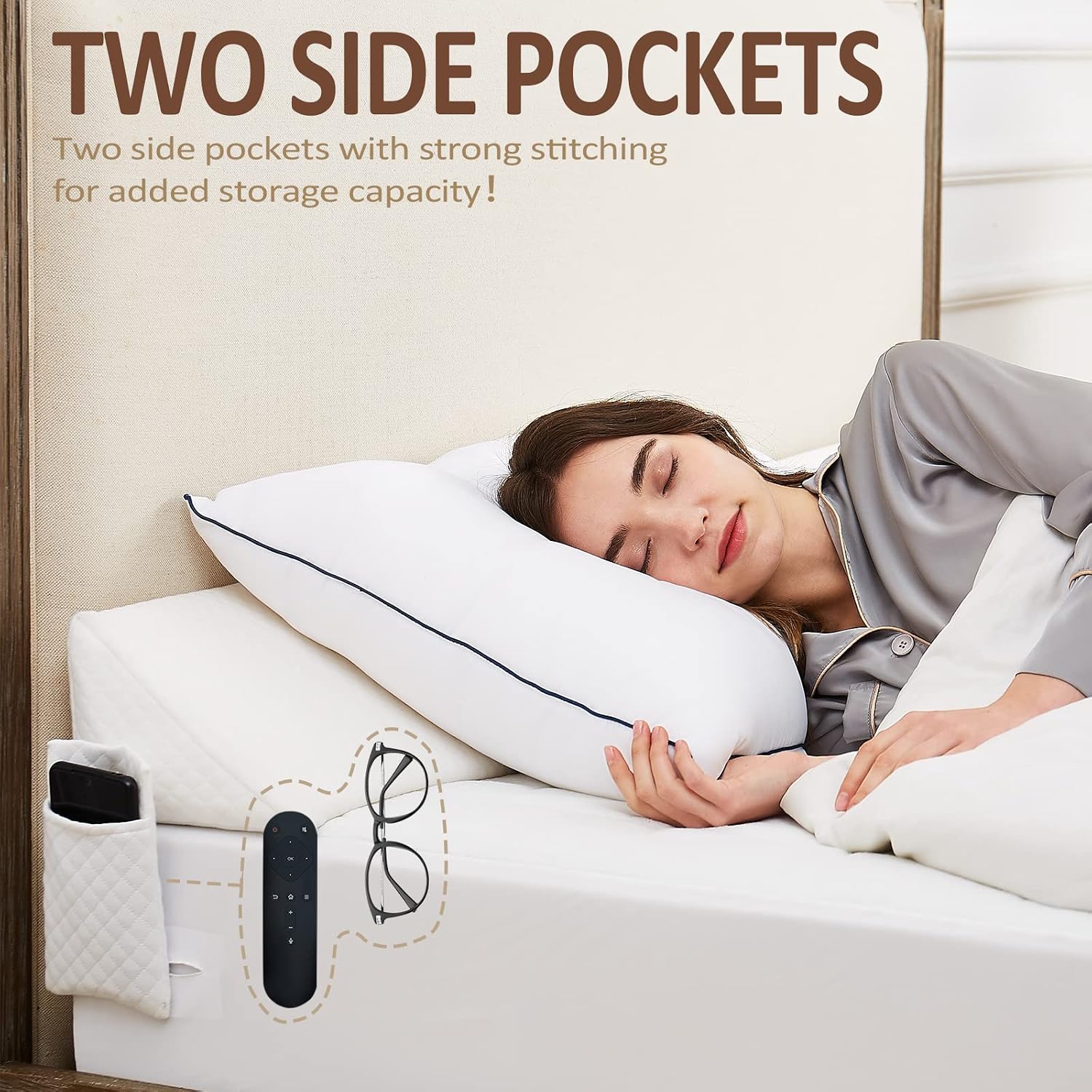 AUCT 20879 - Homemate King Size 76"x10"x6" Bed Wedge Pillow for Headboard - Bed Gap Filler(0-8") - Tri - Image 3