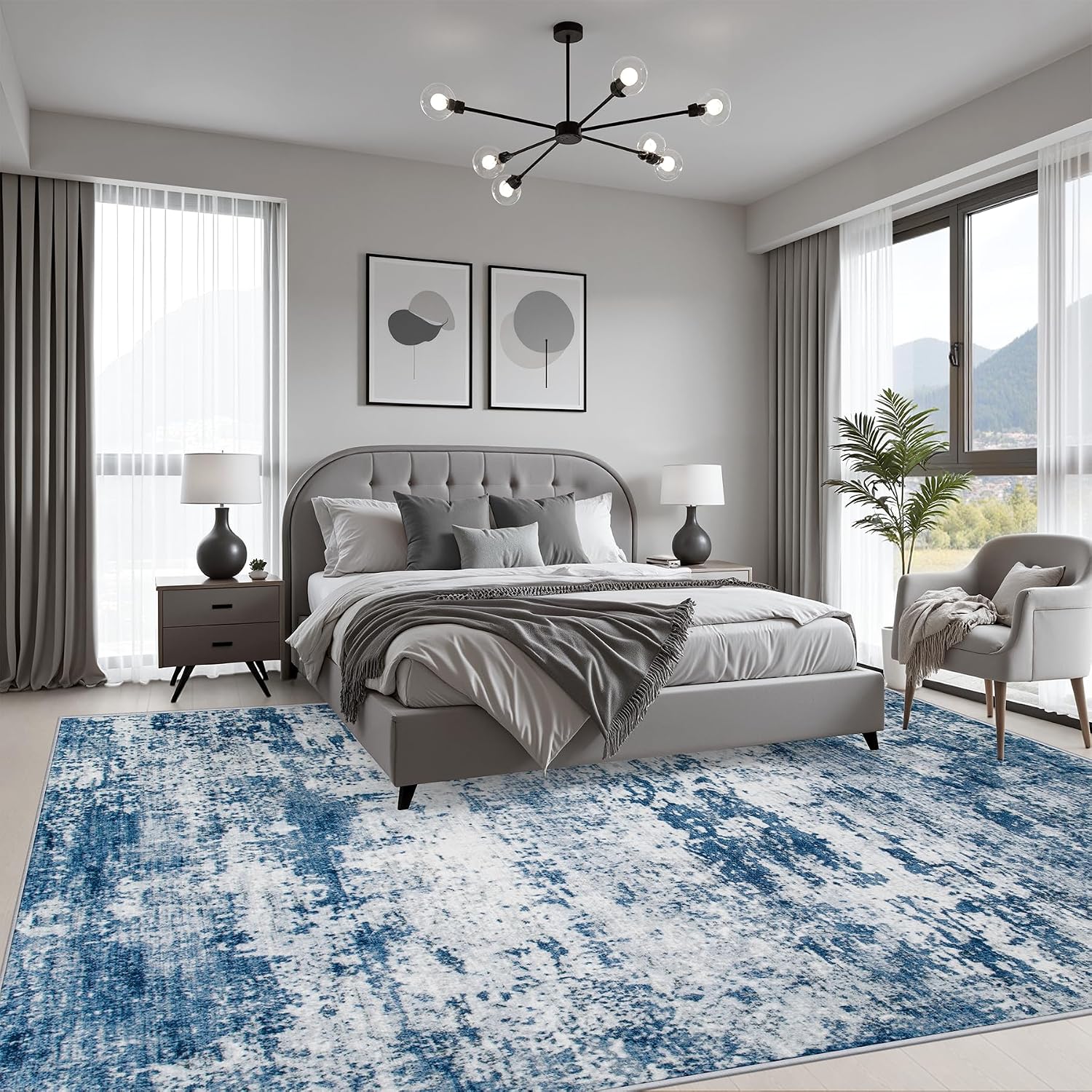 AUCT 20882 - $117 10x12 Area Rug Living Room: Modern Washable Indoor Soft Carpet Blue - Image 3