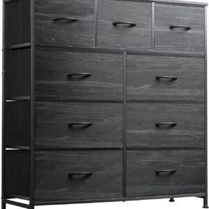 AUCT 20552 - $80 WLIVE Tall Dresser for Bedroom, 9 Drawer Chest of Drawers, Black Wood Grain