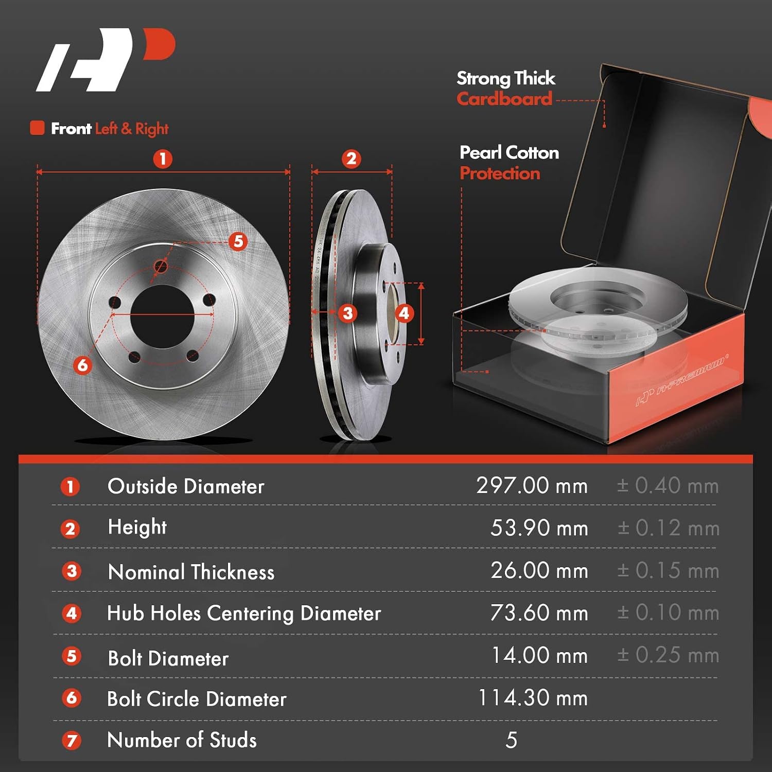AUCT 20234 - $94 A-Premium 11.69 In (297mm) Front Vented Brake Rotors and Ceramic Pads Kit - Image 2