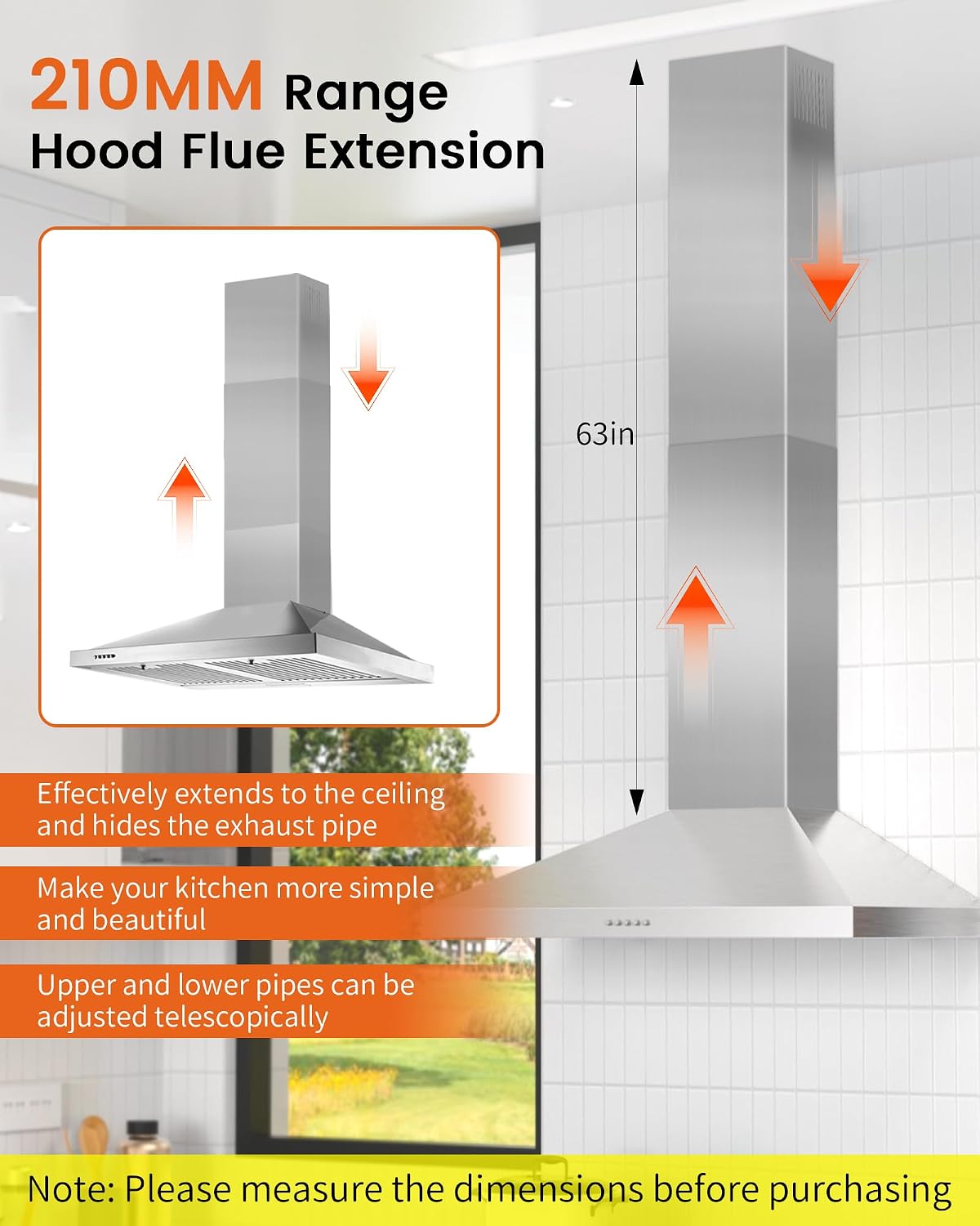 AUCT 22611 - $133 8 1/4" 6.7" 63" Chimney Extension for Range Hood for Most Kitchens - Image 3