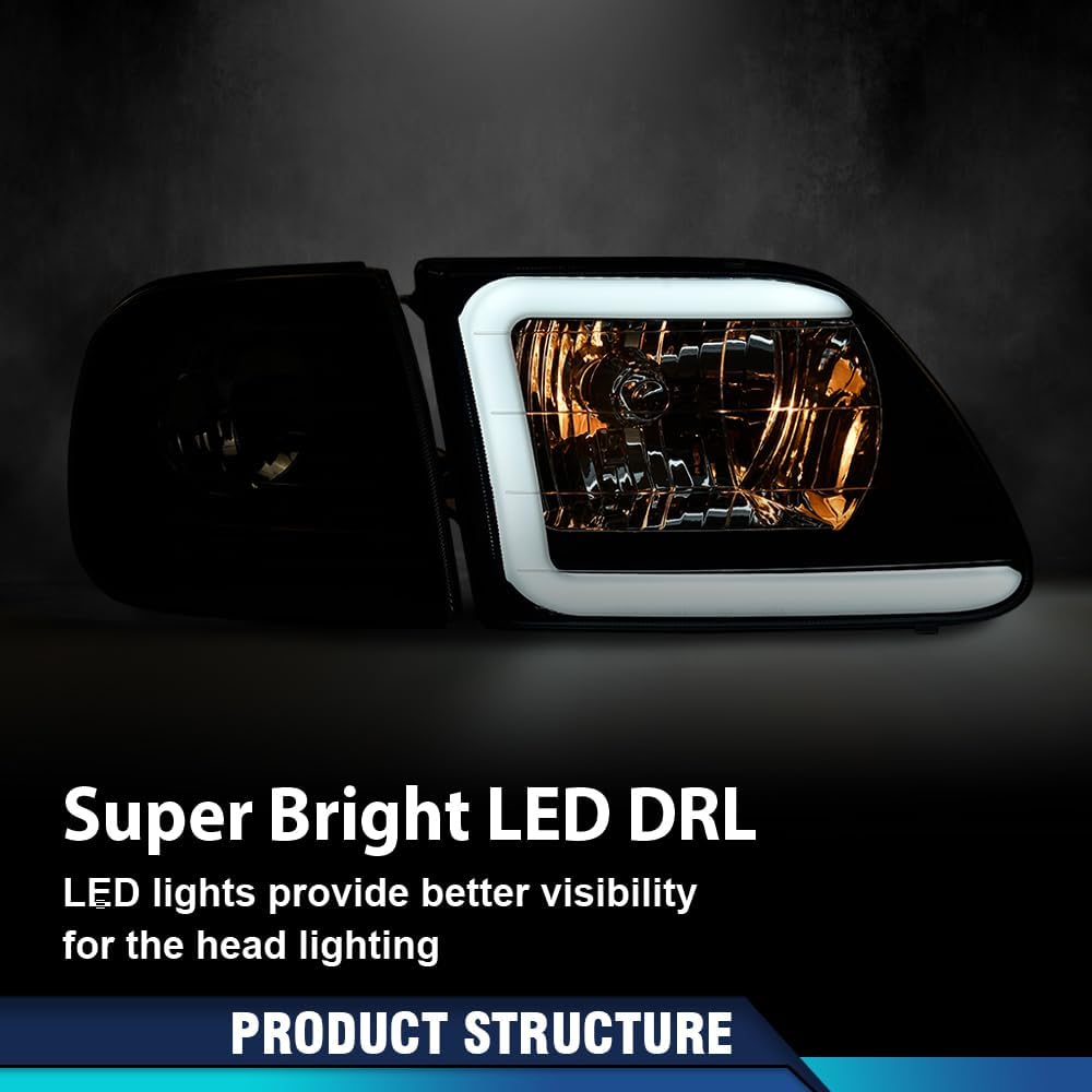 AUCT 20888 - $110 PIT66 Headlights Assembly Pair LED DRL Fit 1997-2003 Ford F150, 98-99 F250 - Image 2
