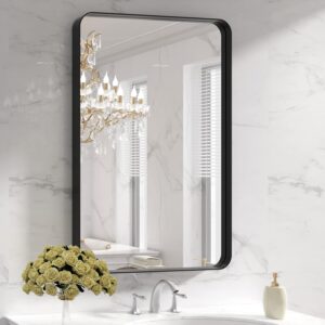 AUCT 20605m - $60 LOAAO 24X36 Inch Black Bathroom Mirror Metal Framed
