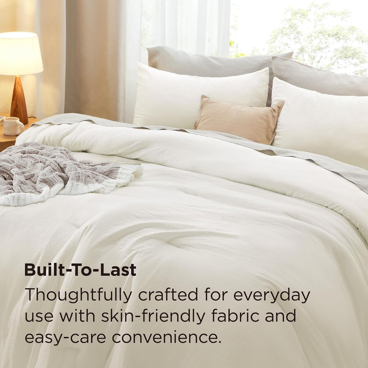 AUCT 20450 - $90 Bedsure Oversized King Comforter Prewashed Bedding Set 3Pcs Ivory 120"x98" - Image 3