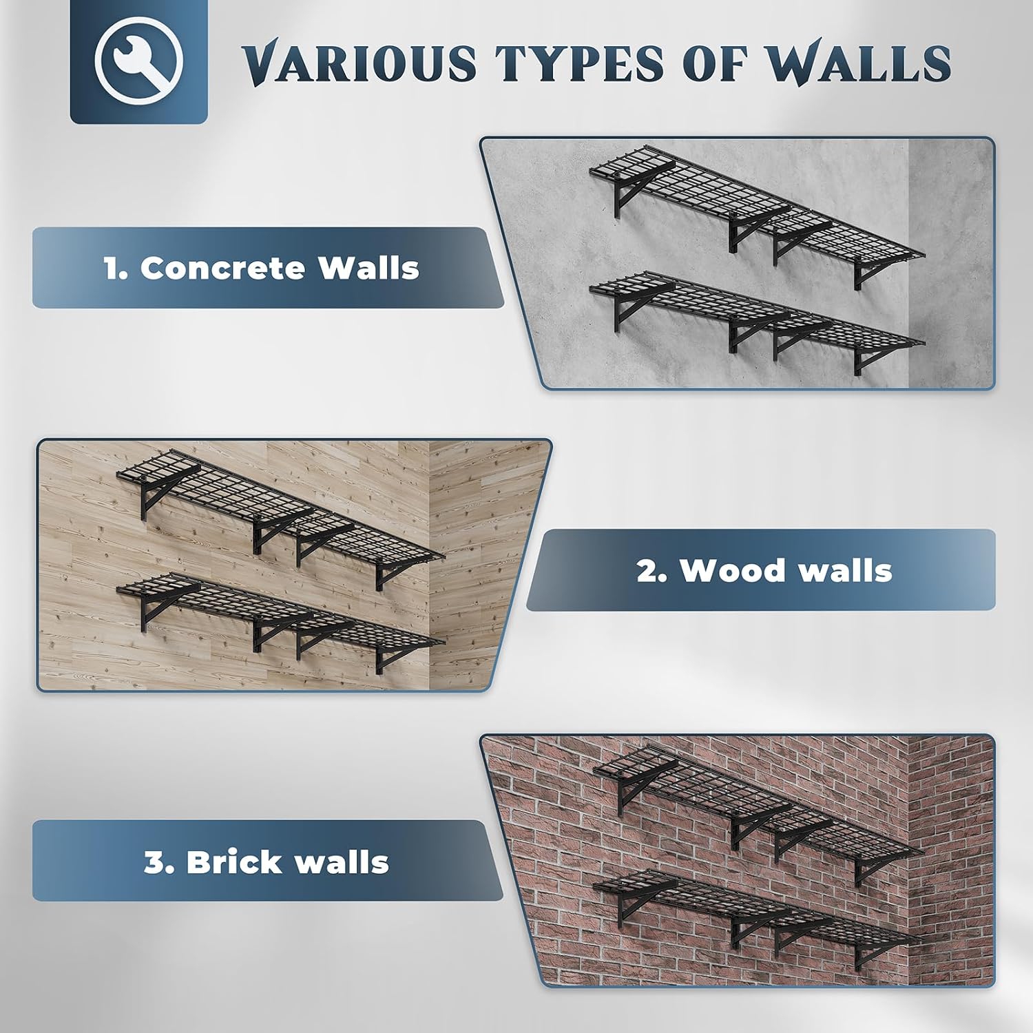 AUCT 21620 - $112 Jusgym 4 Pack Garage Shelving Wall Mounted, 1.5x4ft, 1400LB Heavy Load - Image 3