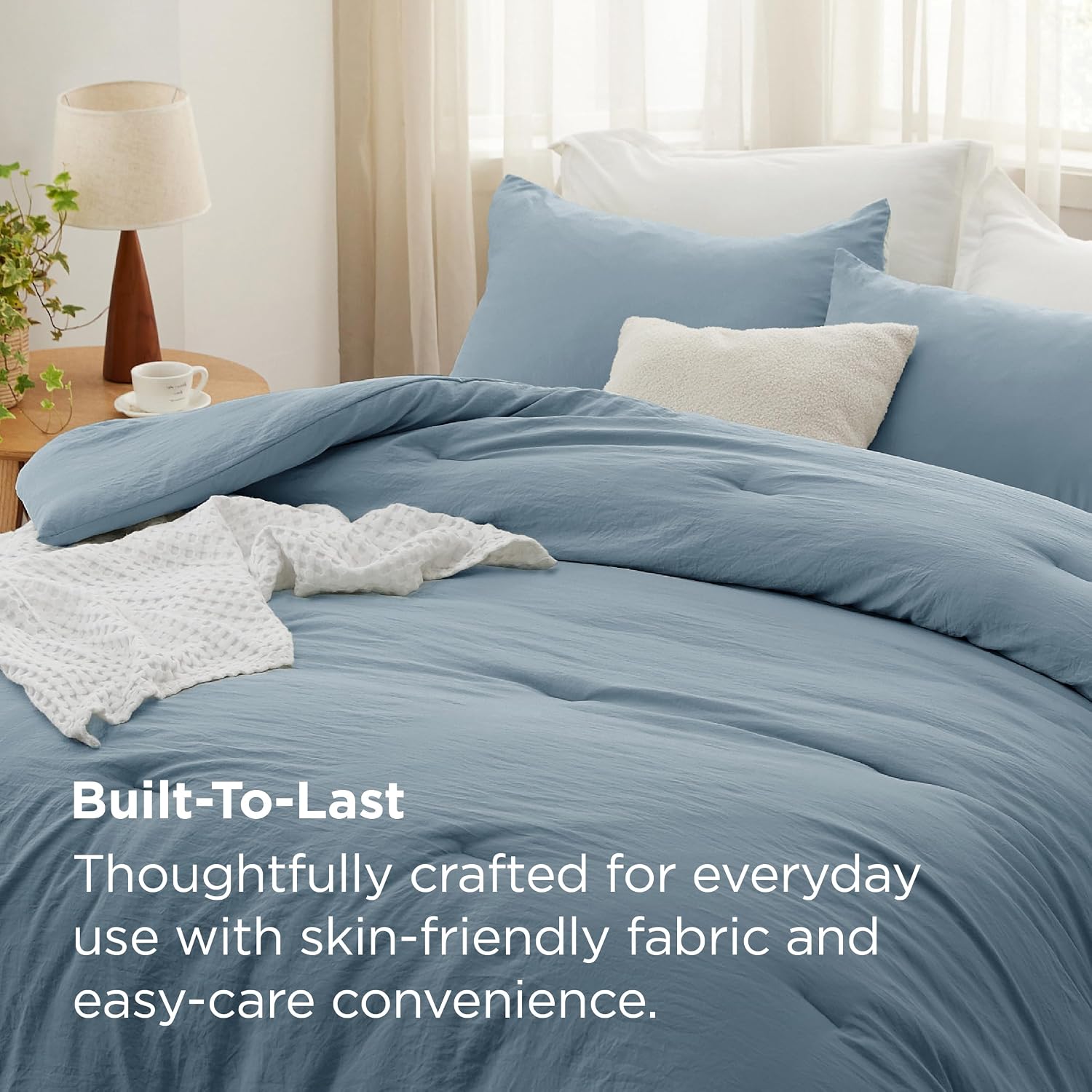 AUCT 21002 - Bedsure Comforter Set Full Prewashed Soft Bedding 3Pcs Dusty Blue 82"x86" - Image 3
