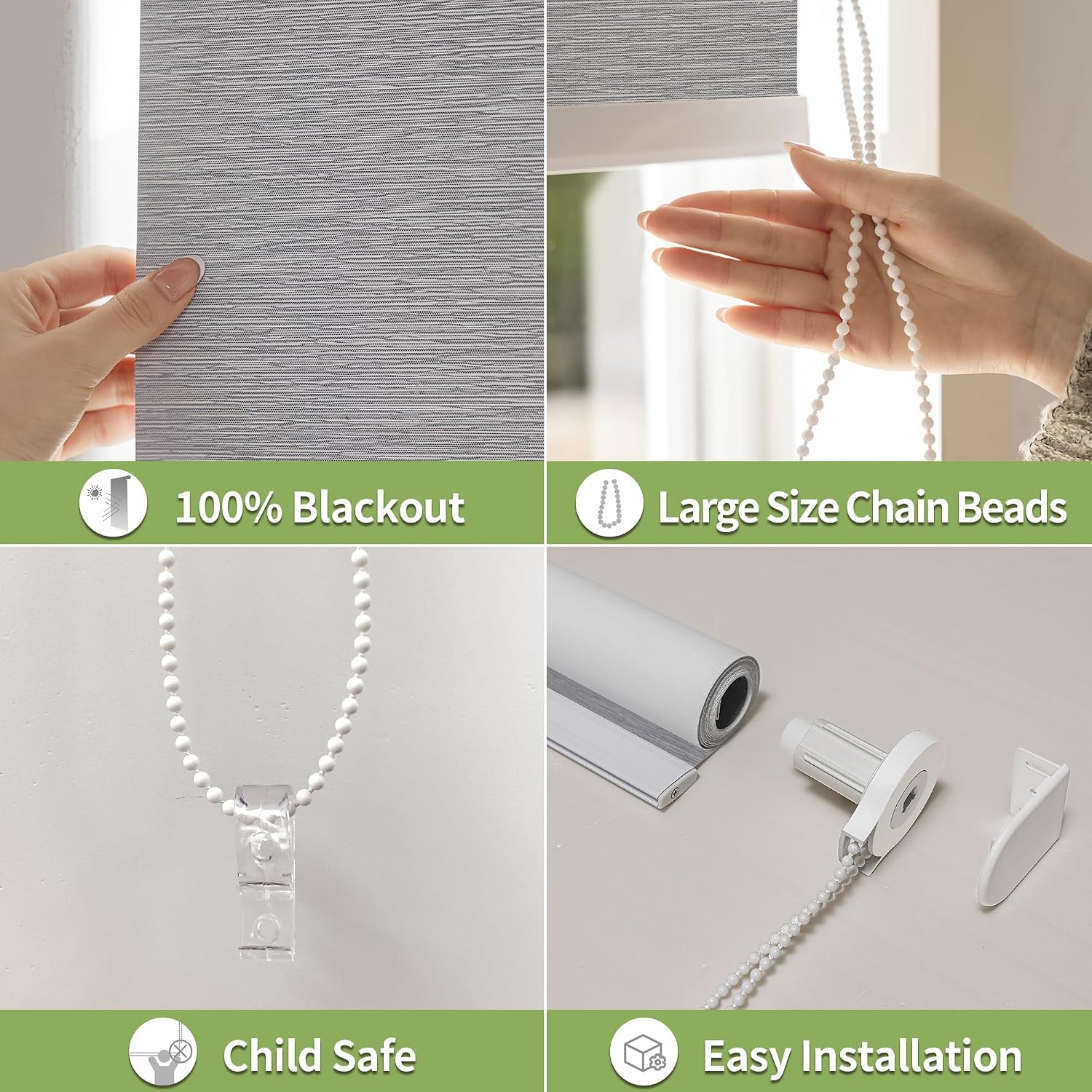 AUCT 20529 - 100% Blackout Roller Shades for Indoor Windows with Thermal Insulated Fabric UV Protection - Image 3