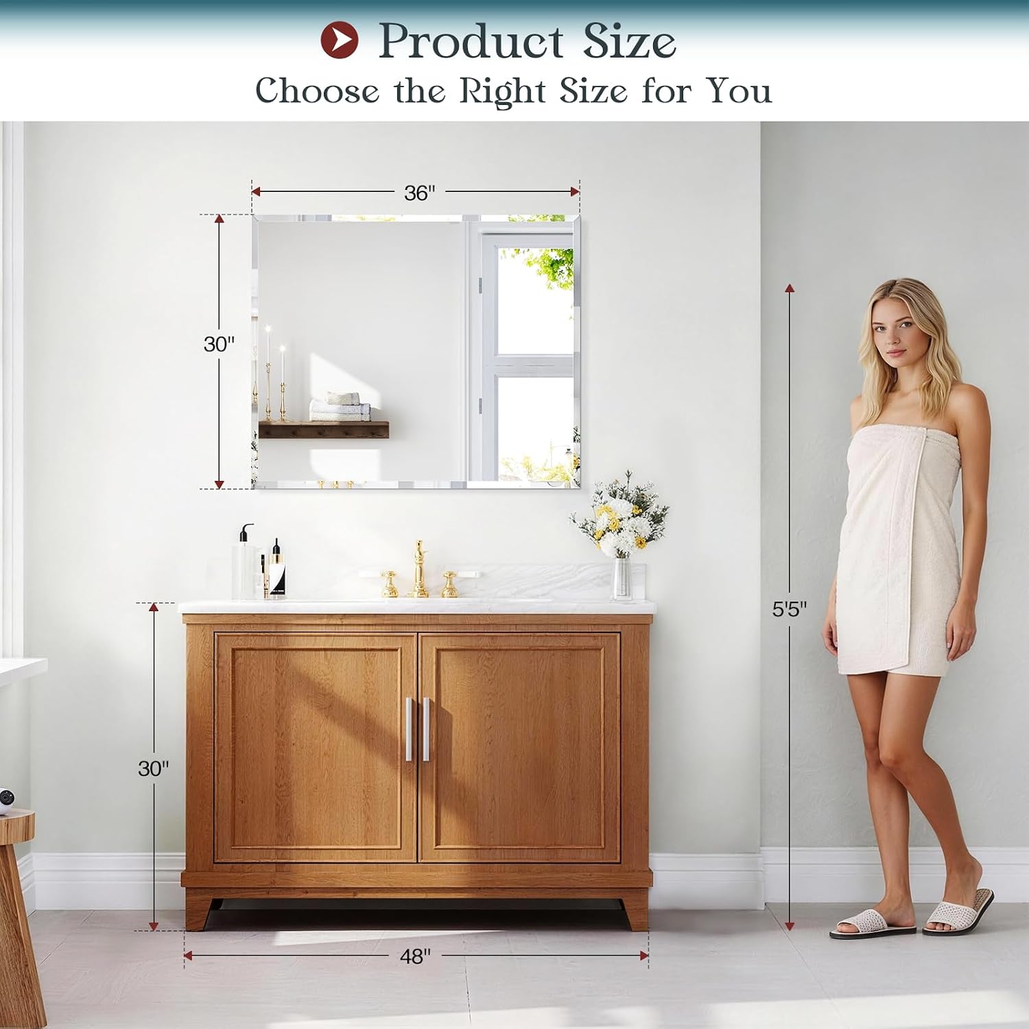 AUCT 21897m - $80 Frameless Bathroom Mirror, 30"x36" Beveled Bathroom Mirror for Vanity, Wall Mount Mirr - Image 2