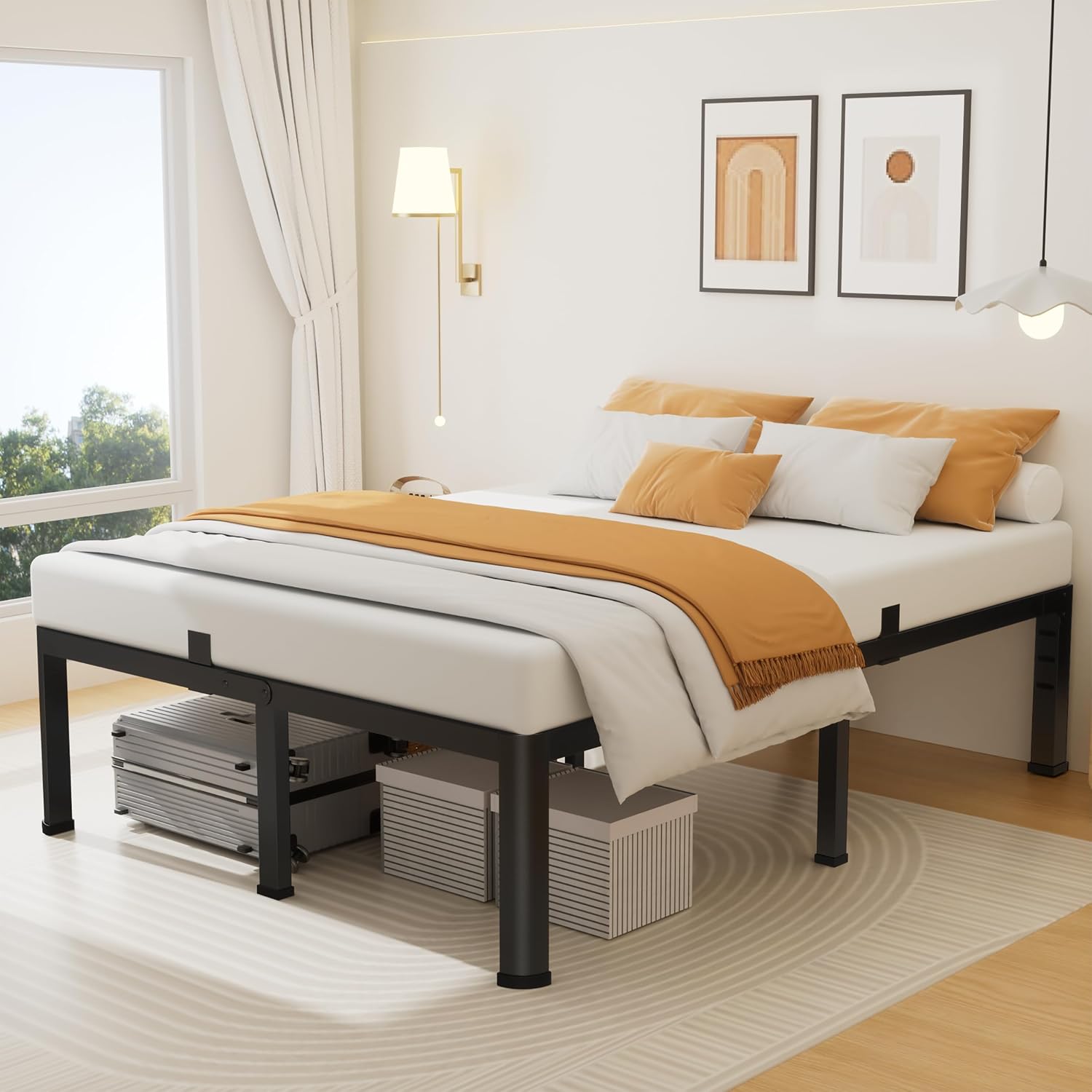 AUCT 20977 - $140 Superay 14 Inch Cal King Metal Bed Frame with Rounded Leg, Mattress Stopper - Image 3
