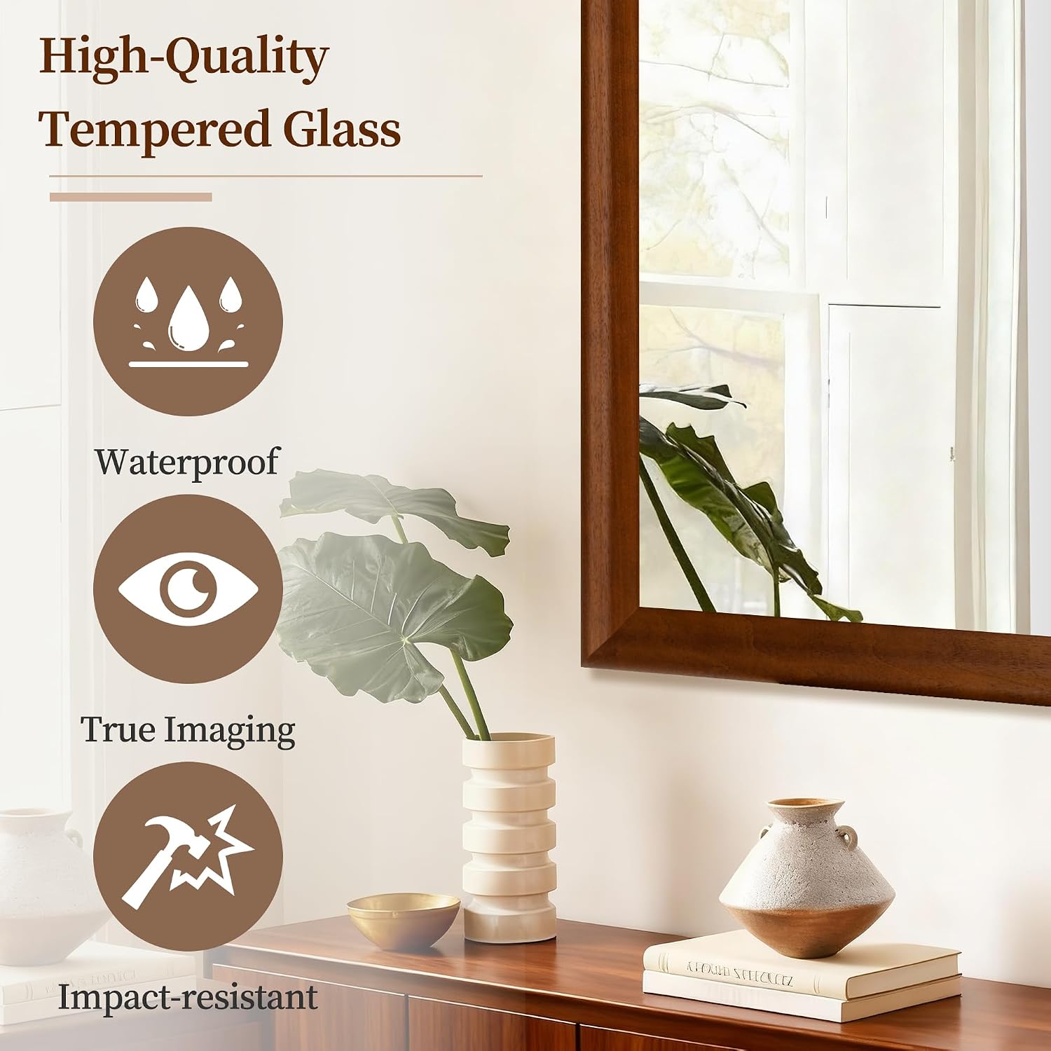 AUCT 21568m - $66 Rectangle Bathroom Mirror 24x36 Inch, Brwon Wood Grain Finish Mirrors - Image 3