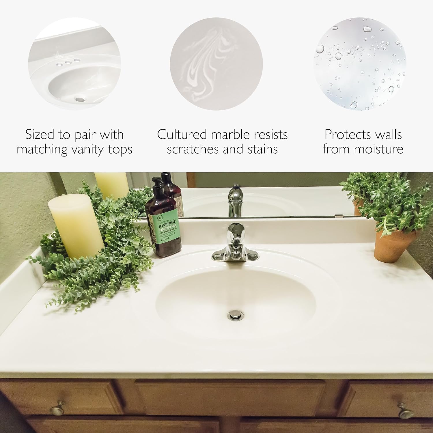 AUCT 22508 - Design House 21.5-Inch Cultured Marble Bathroom Side Splash, Ivory Swirl Vanity Wall Prote - Image 3