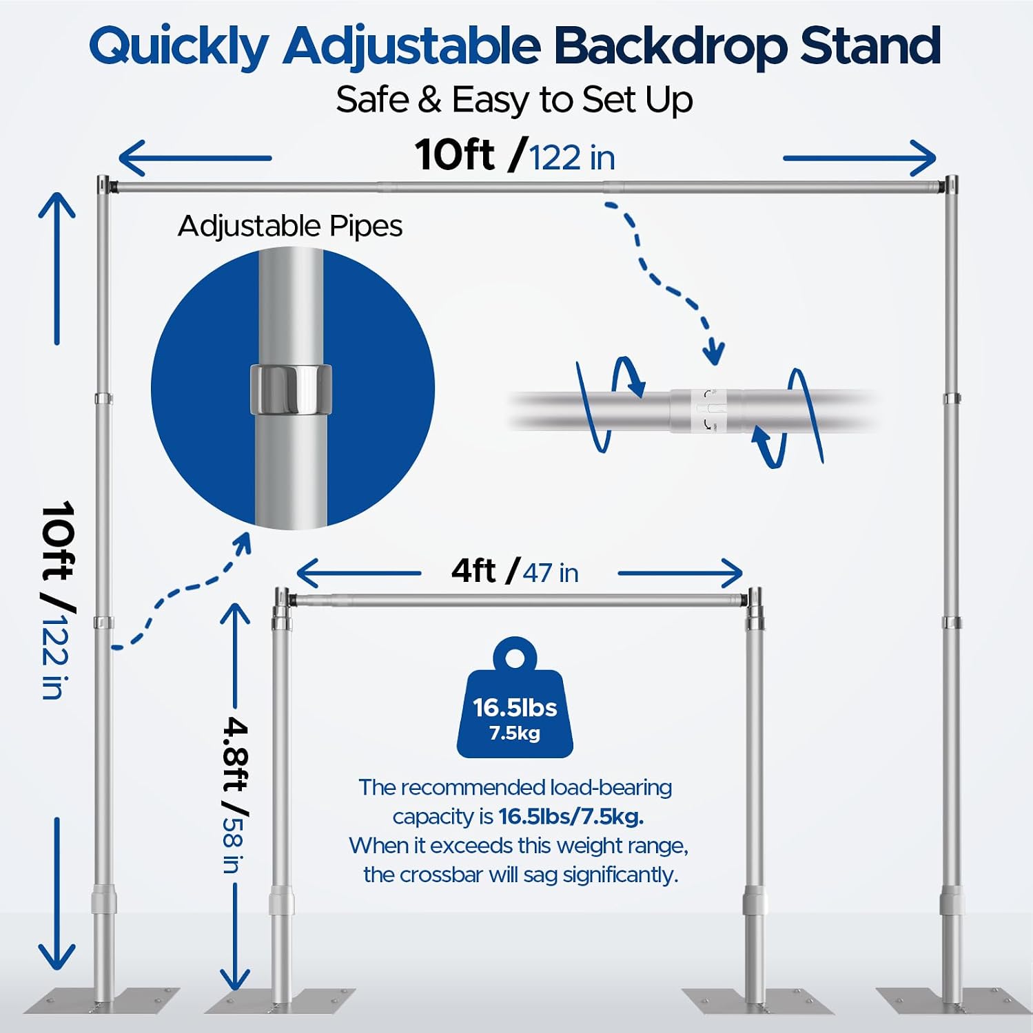 AUCT 22660 - $142 Heavy Duty Backdrop Stand 10x10ft, Pipe and Drape Background Stand - Image 3