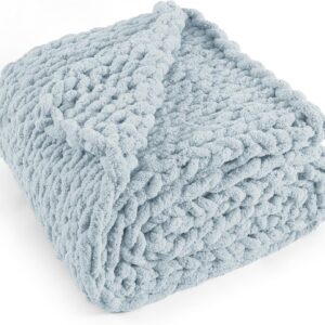 AUCT 21058 - $66 Chunky Knit Throw Blanket 60x80, 100% Handmade Chenille Yarn