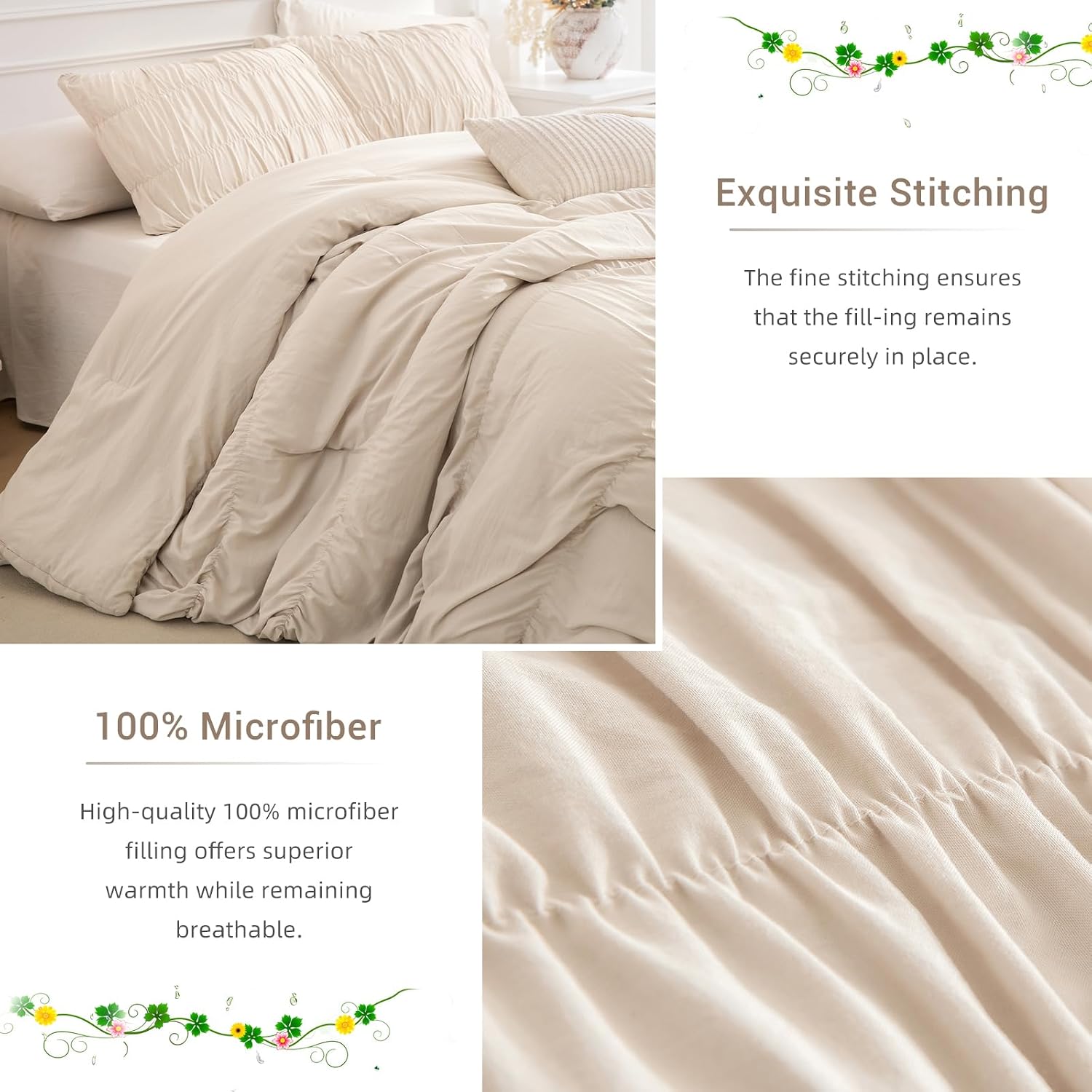 AUCT 20586 - $59 Lady Ann Oversized King 120 x 98 Bed Comforter Set- Wheat Ruched Boho Comforter Set fo - Image 4