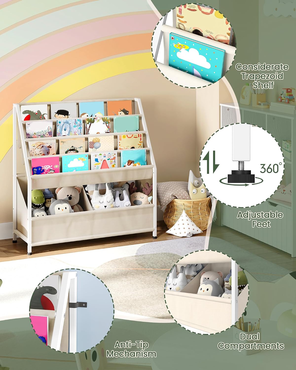 AUCT 20949 - CHOEZON Kids Bookshelf, 4-Tier Bookshelf for Kids, Large Capacity Book and Toy Storage Org - Image 4