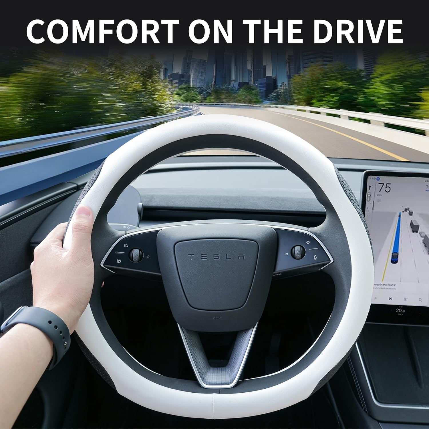 AUCT 21858 - Uxcer Nappa Leather Steering Wheel Cover Compatible with Tesla Model 3/Y 2016-2025 2026 Ju - Image 3