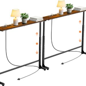 AUCT 22612 - $86 GRLEAF 2 Pack Adjustable Height Narrow Console Table with Power Outlets, 70" Long Sofa