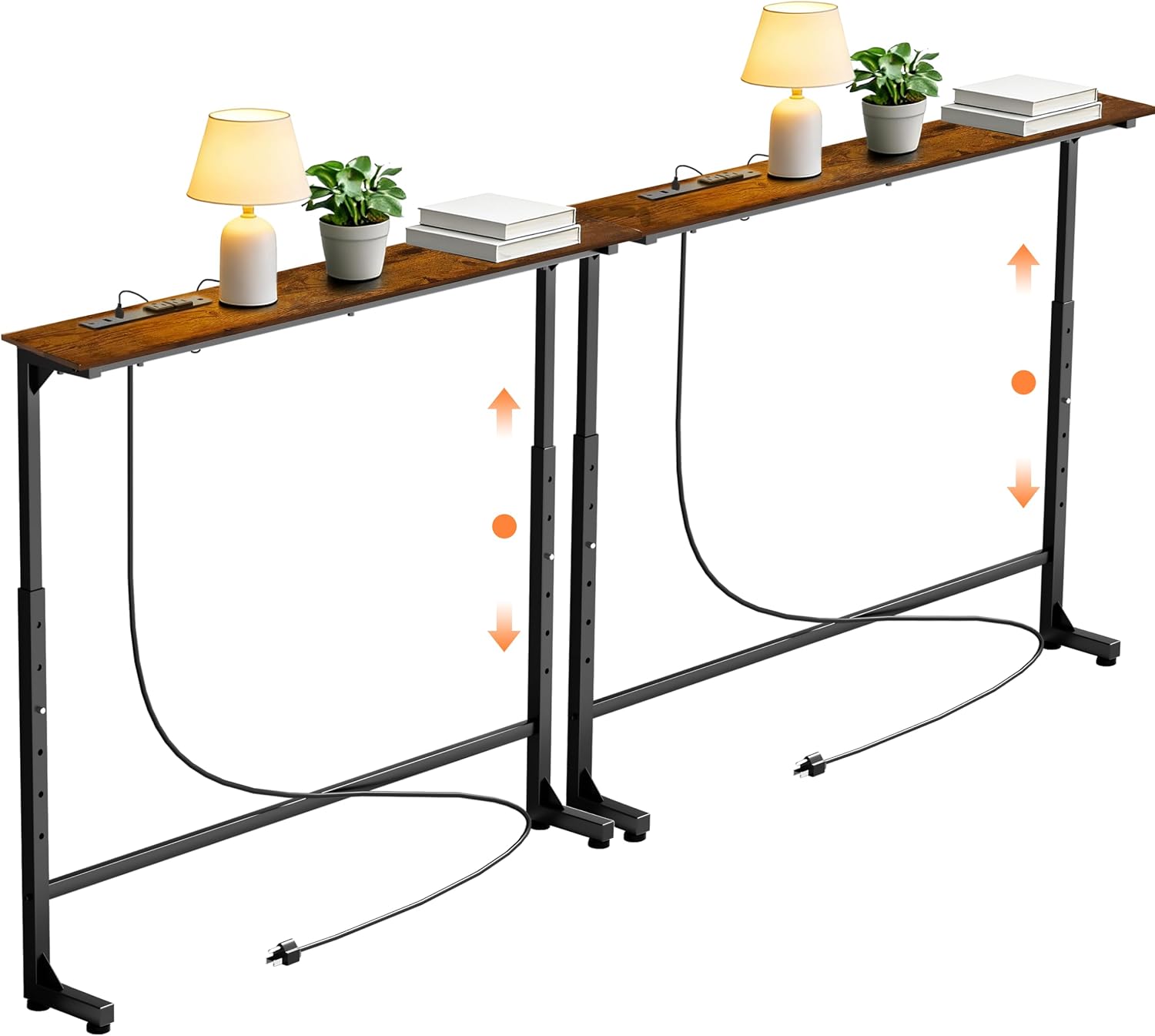 AUCT 22612 - $86 GRLEAF 2 Pack Adjustable Height Narrow Console Table with Power Outlets, 70" Long Sofa