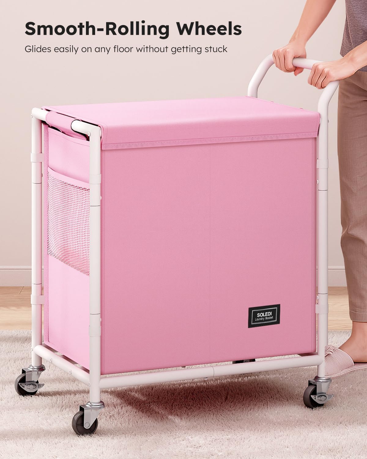 AUCT 21004 - SOLEDI Laundry Basket with Wheels,38 Gallons(145L) Laundry Hamper 2 Section,Sturdy Metal F - Image 4